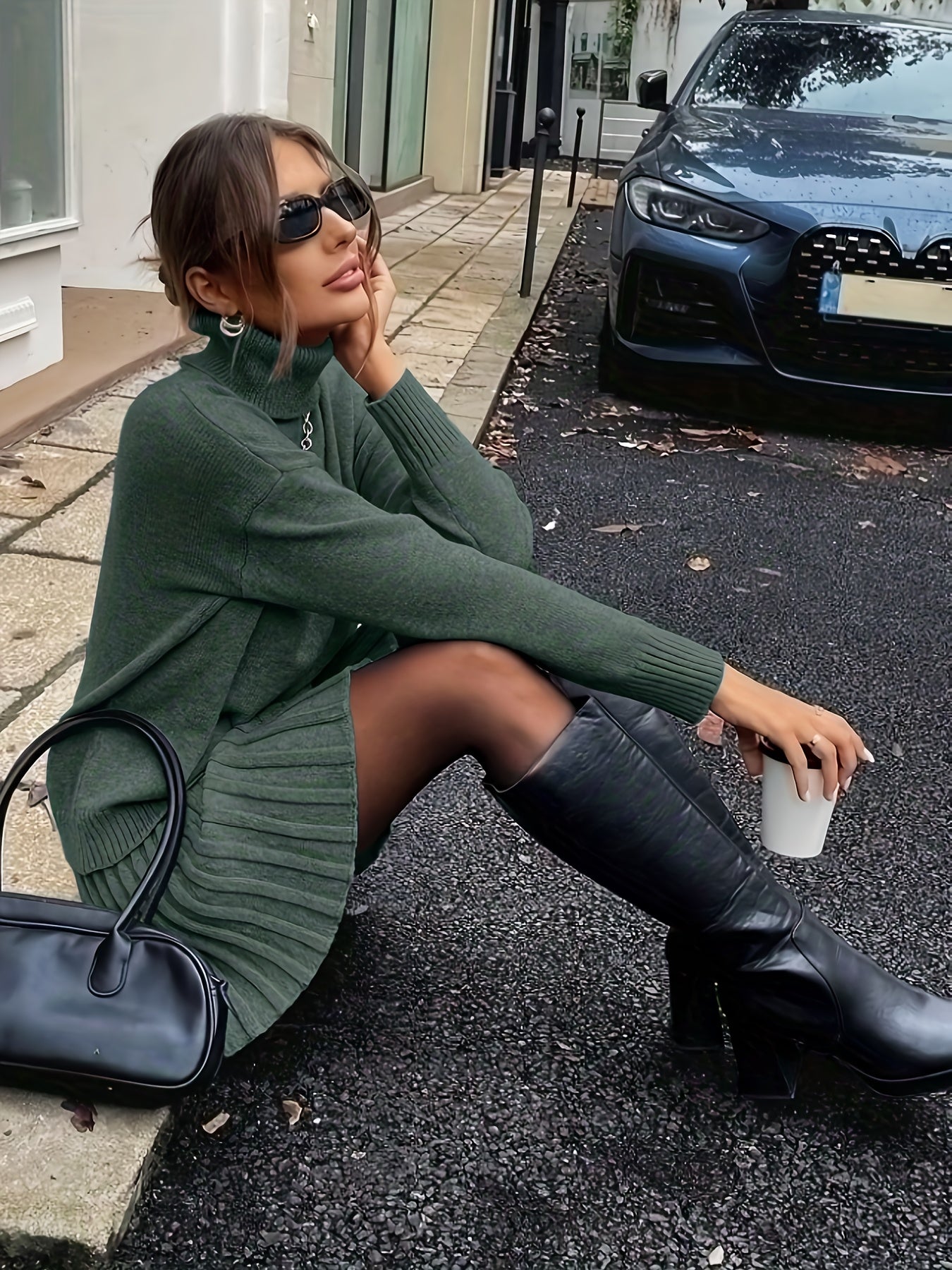 Wiesława™ | Dzianinowy Komplet z Golfem i Spódnicą Midi